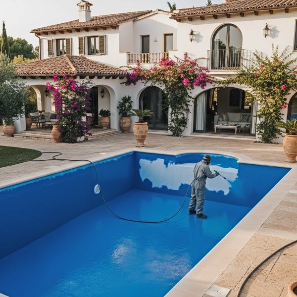 aplicando poliurea en piscina valencia